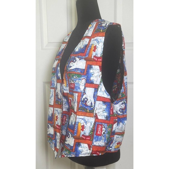 Coca Cola Polar‎ Bear Merry Christmas Waistcoat Vest Reversible Print Size S/M - Picture 3 of 12